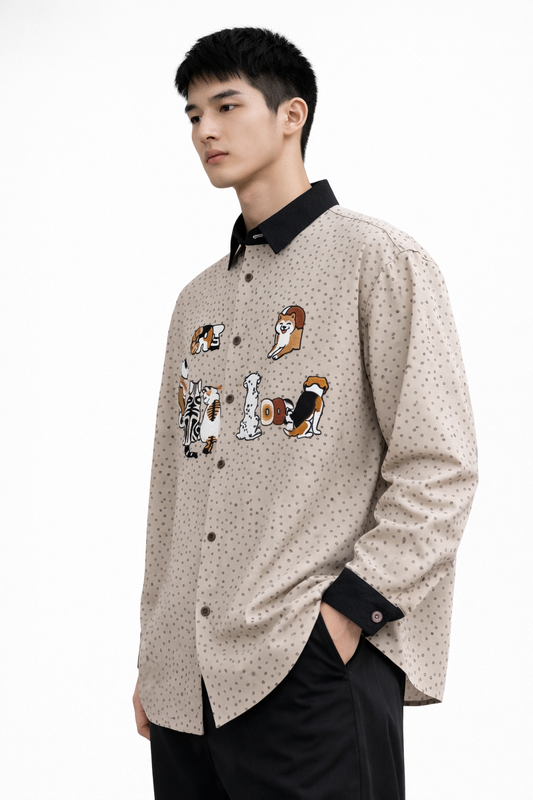 Animal Graphic Oversized Shirt – Beige