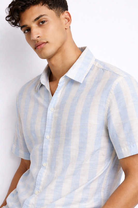 Light Blue Vertical Stripe Short Sleeve Shirt