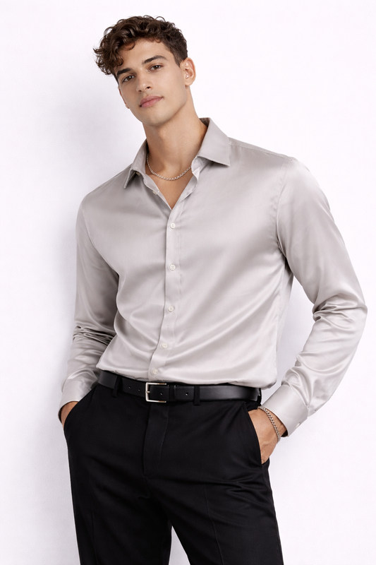 Light Grey Satin Party Shirt