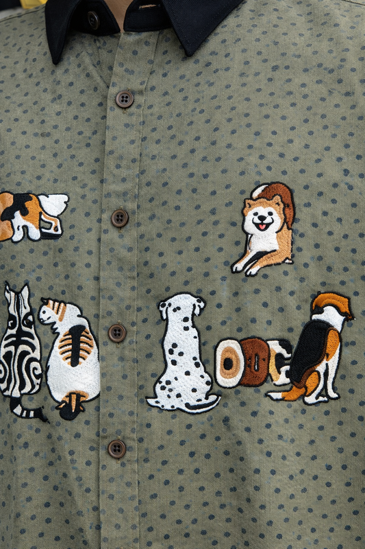 Animal Graphic Oversized Shirt – Olive Green