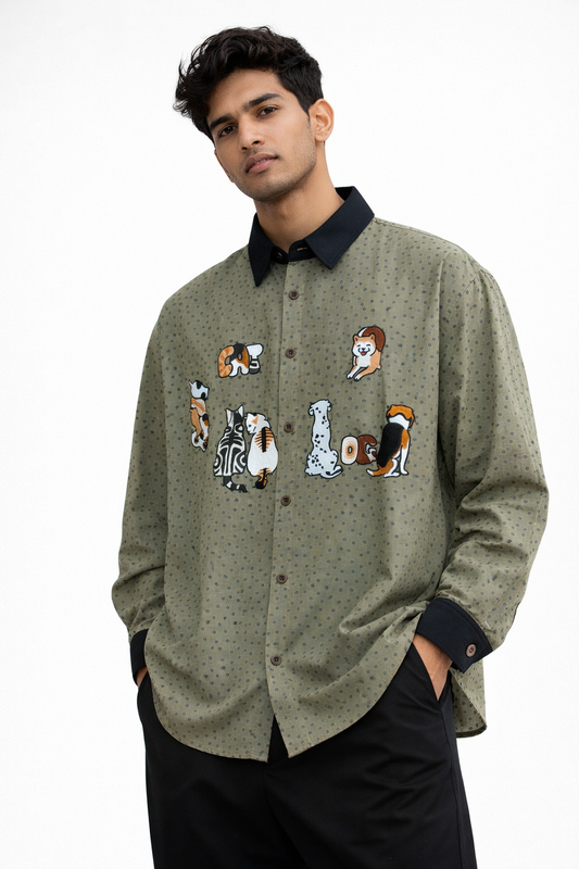 Animal Graphic Oversized Shirt – Olive Green