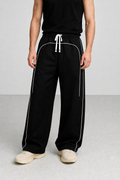 Piped Wide-Leg Track Pants – Black