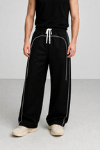 Piped Wide-Leg Track Pants – Black